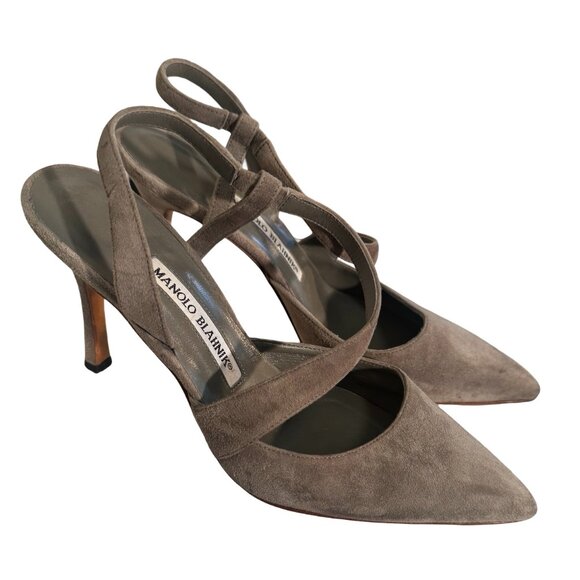 Manolo Blahnik Grey Suede Slingback Heels Size 37 main image 5